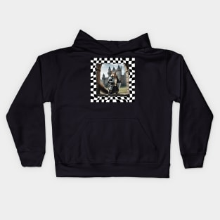 Squirrel Knight with Sword on Checkered Background Kids Hoodie